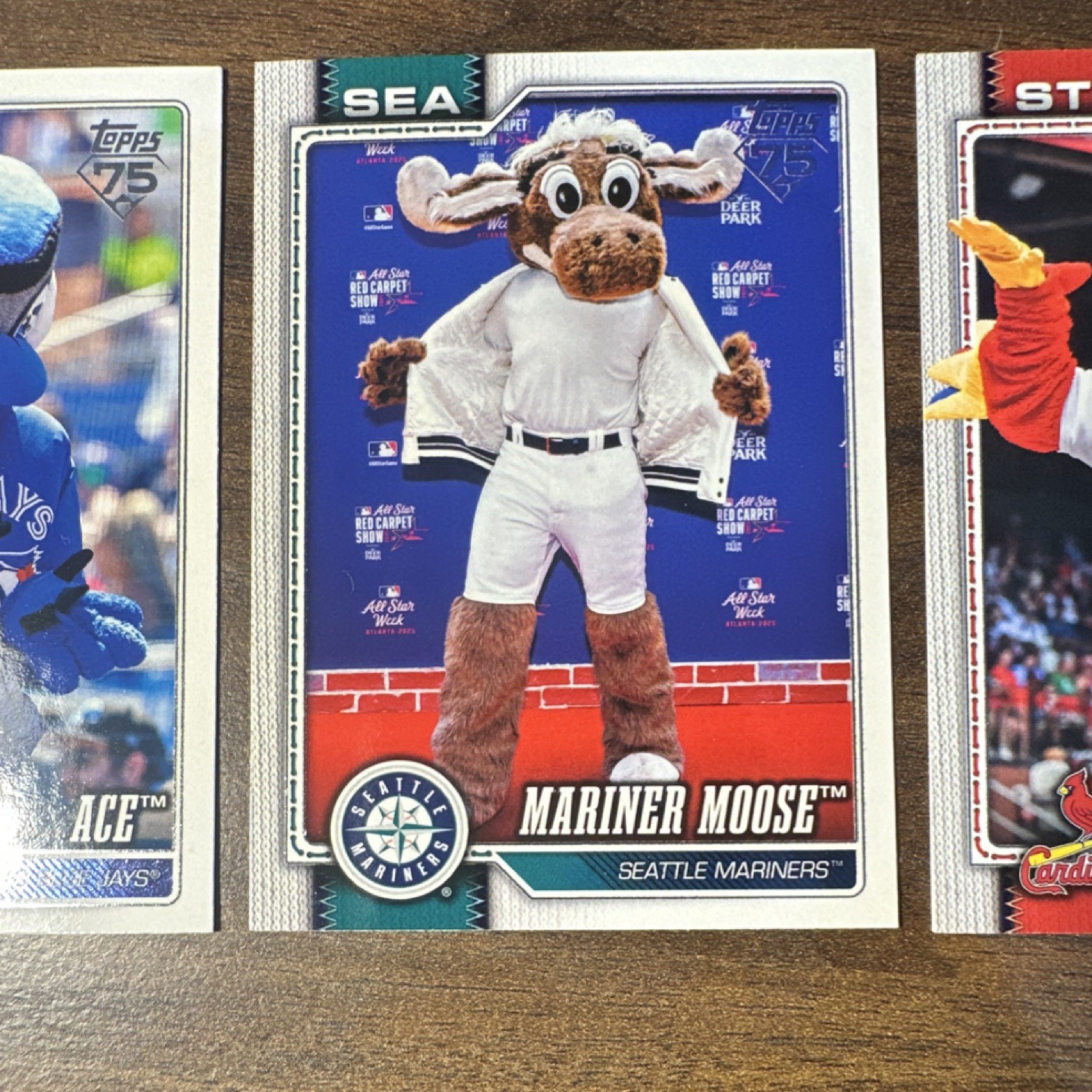 Topps 75 MLB Mascots 3 Card Lot Ace Blue Jays Mariner Moose Fredbird
