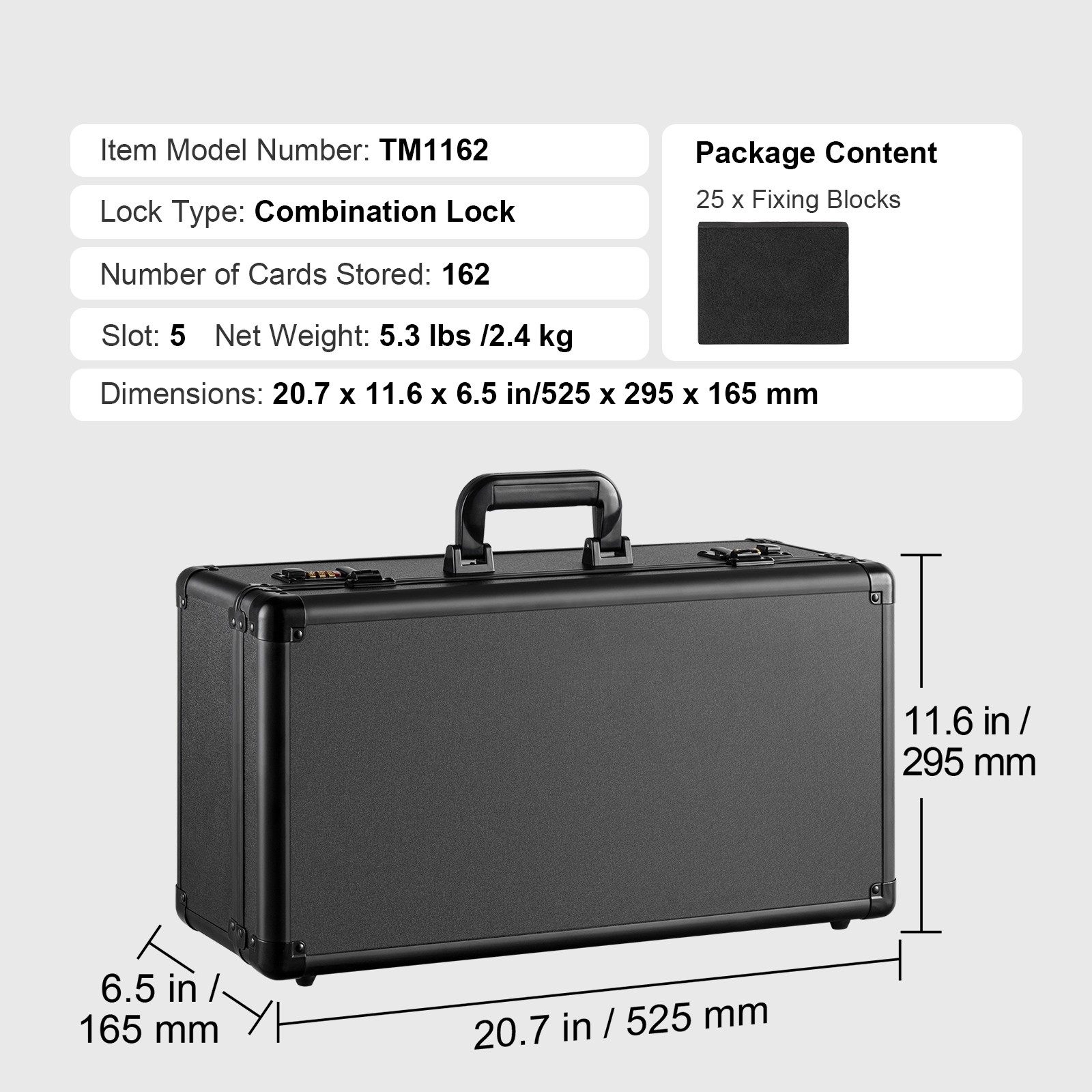 VEVOR 162 PSA Graded Card Storage Box 5 Slots Sports Card Holder Case Coded Lock