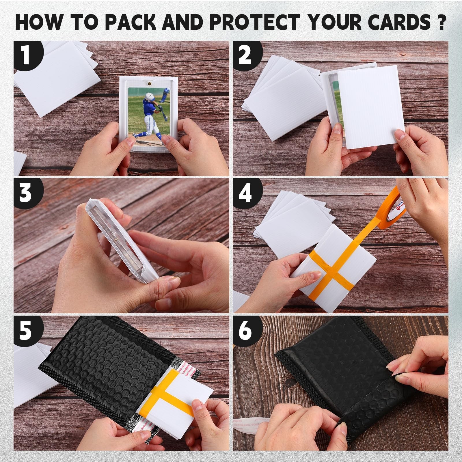 302 Pcs Trading Card Shipping Protector Set – 200 Plastic Inserts, 100 Bubble Ma