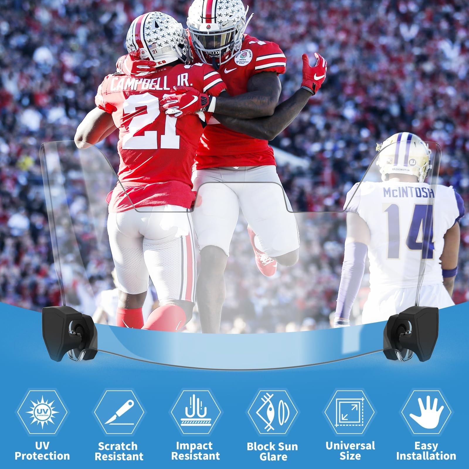 Football Helmet Visor Shield Clear Polycarbonate Youth Adult Face Guard