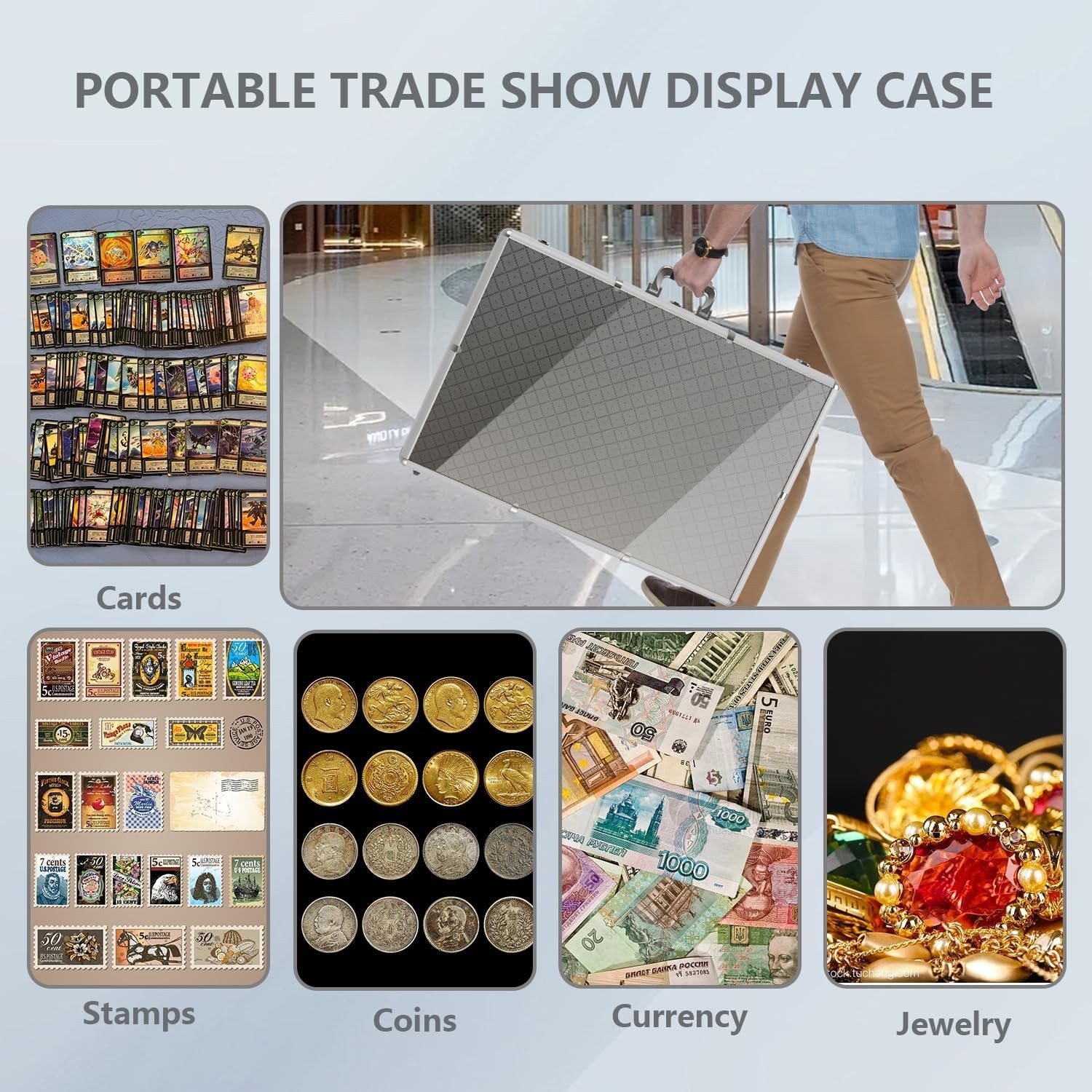 Card Display Case Large Aluminum 34″ L x 22″ W, Lockable Trading Card Case with