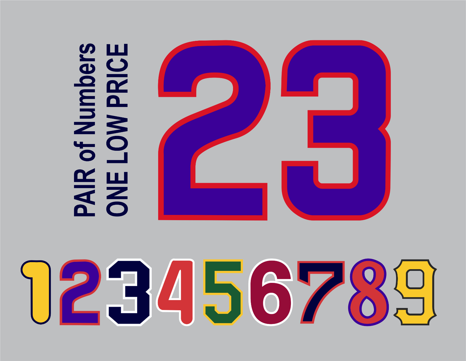 VARSITY Tackle Twill Pro Authentic Jersey Number Kit Like Yankees Braves Tigers