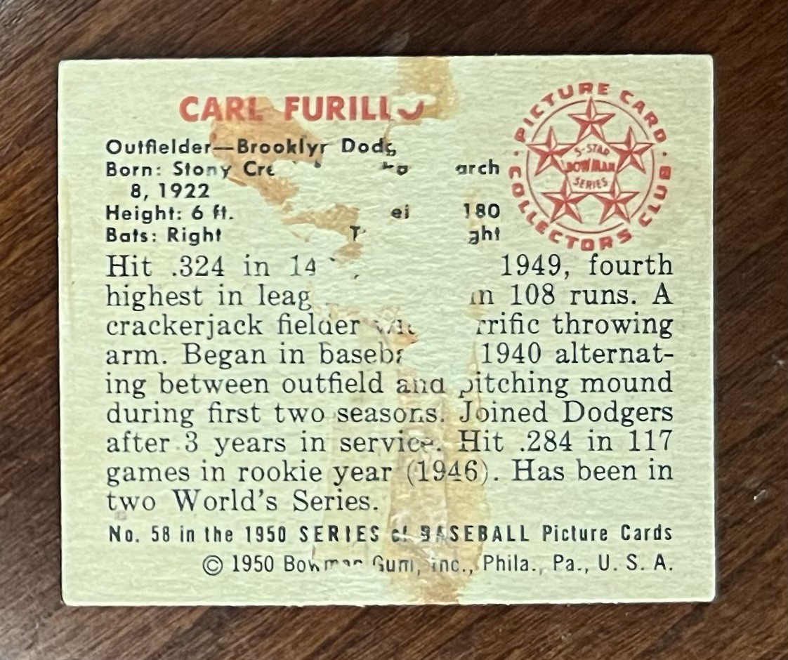1950 Bowman – Carl Furillo #58