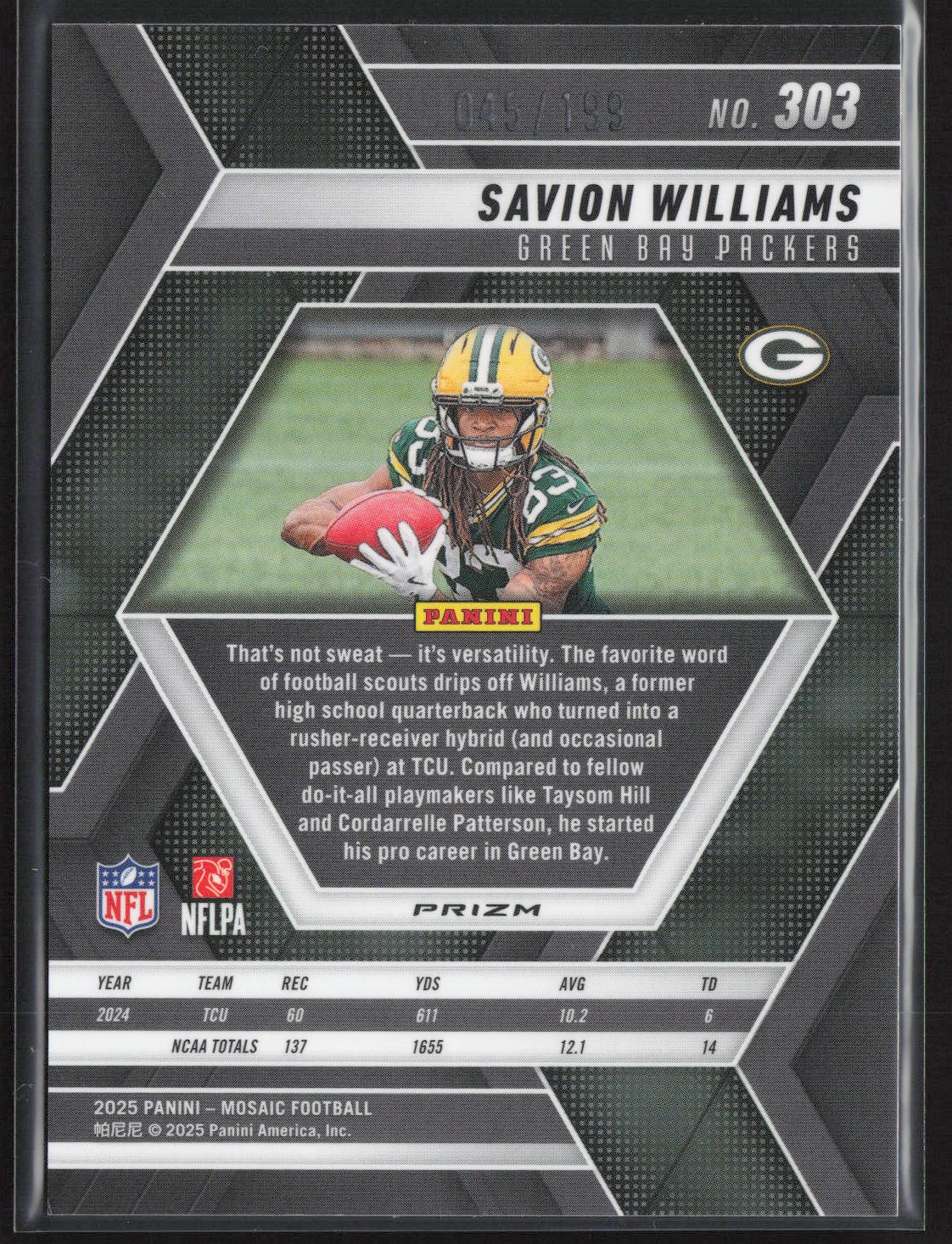 2025 Panini Mosaic #303 Savion Williams Mosaic Orange #/199 Rookie RC