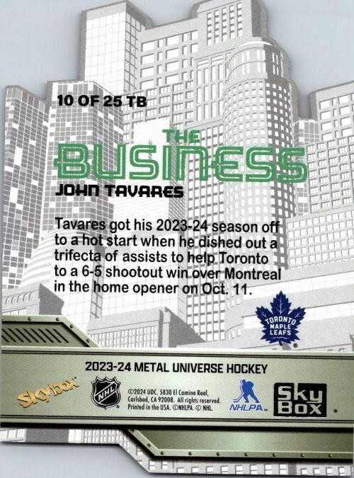 2023-24 SkyBox Metal Universe #10 TB John Tavares The Business