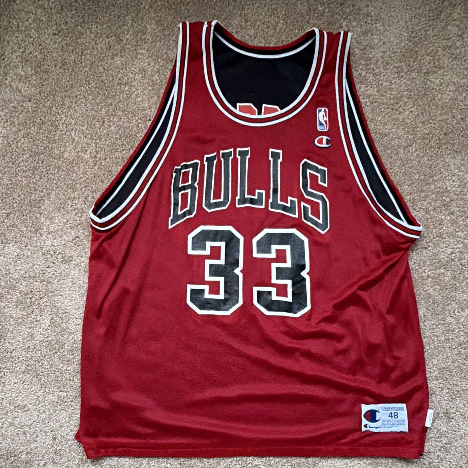 Champion Chicago Bulls Scottie Pippen #33 Reversible Jersey Black/Red Men 48