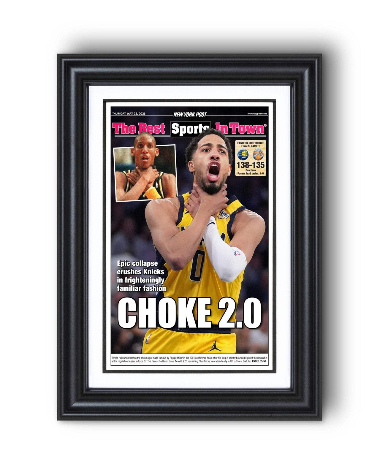 2025 Indiana Pacers Eastern Conference Winners “CHOKE 2.0!” Framed Newspaper