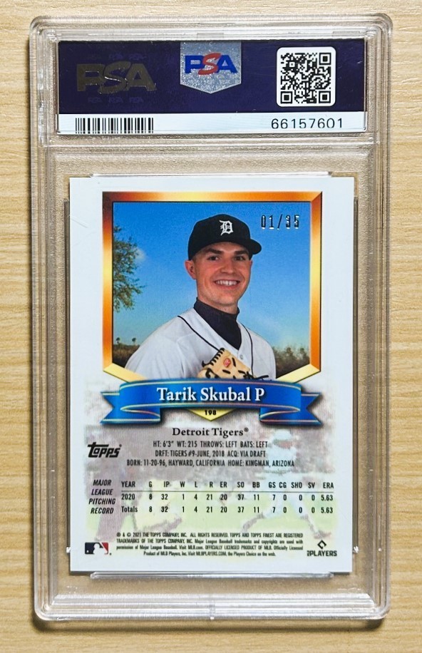 2021 Topps Finest TARIK SKUBAL FLASHBACKS PRISM 1/35 RC, Tigers 1st Print GEM