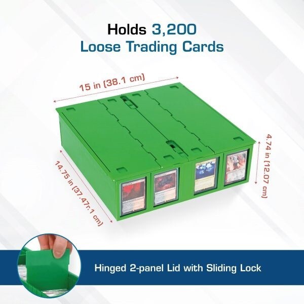 BCW GREEN Collectible Card Bin 3200 Ct. Durable Plastic Holder w/ 12 Partitions