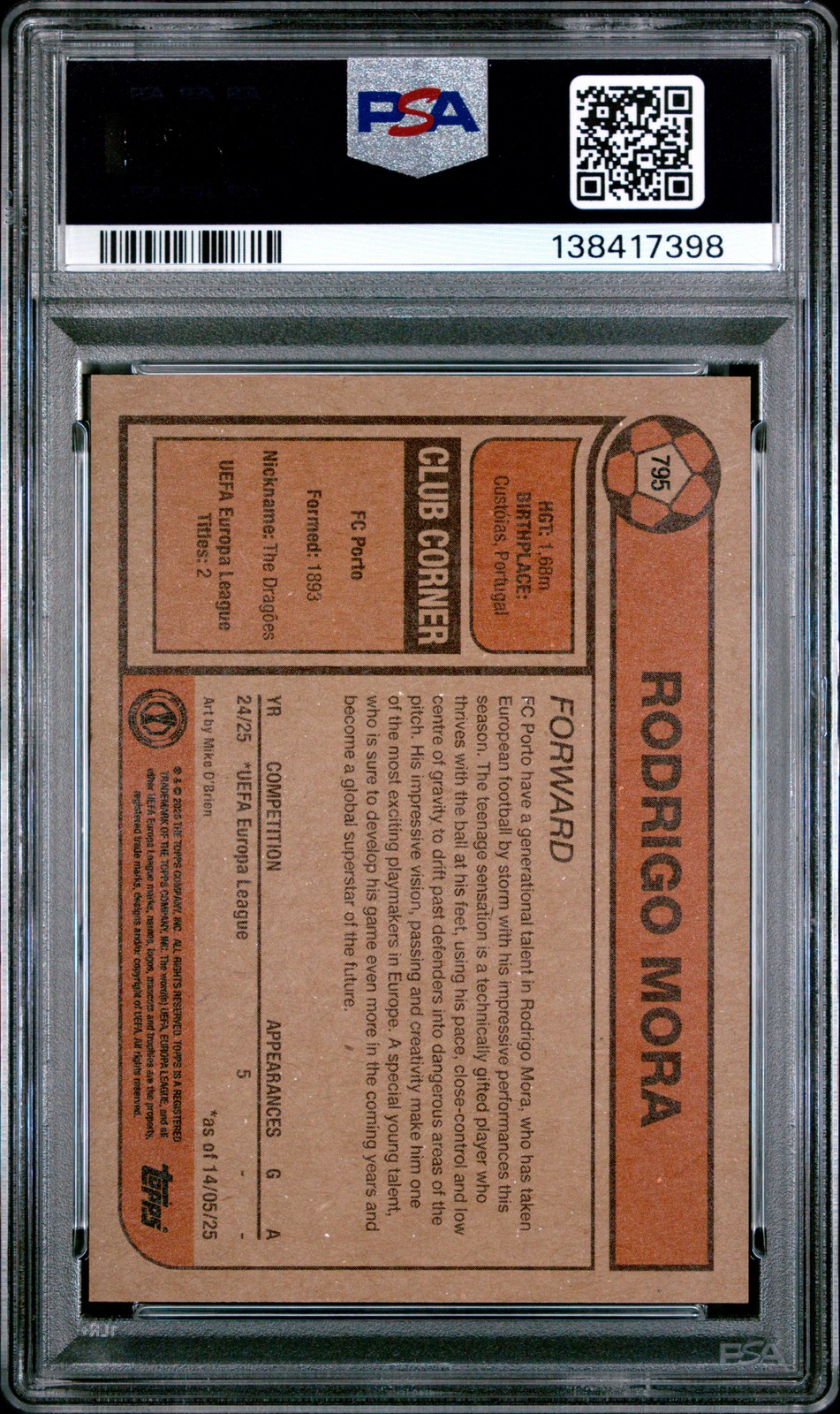 2025 TOPPS LIVING CHAMPIONS LEAGUE #795 RODRIGO MORA ROOKIE RC PSA 6