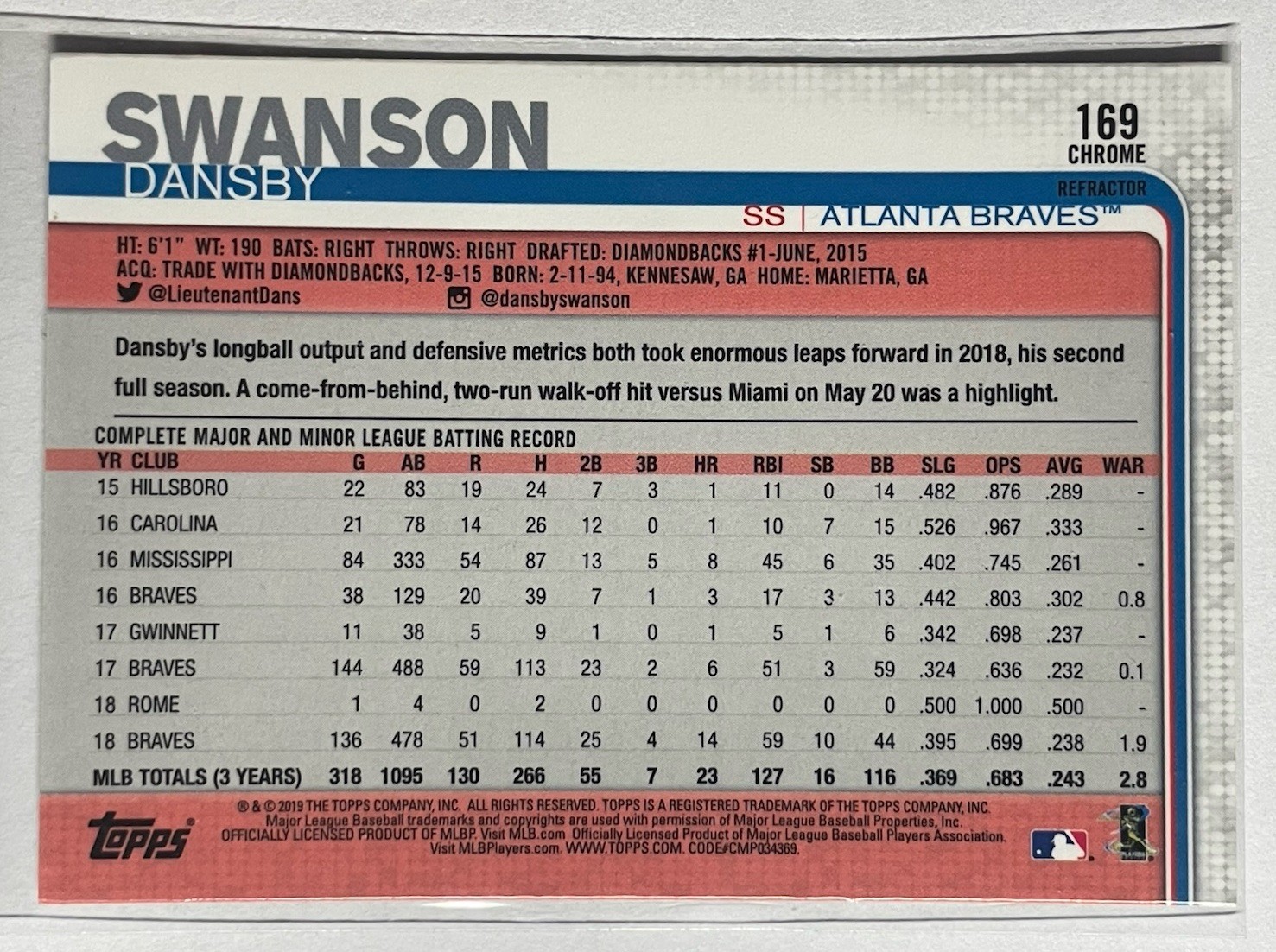 2019 Topps Chrome – Dansby Swanson #169 Refractor