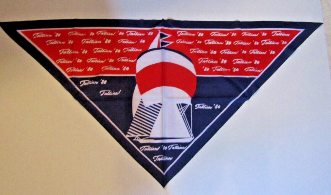 Vintage Scarf 1980 Olympics Estonia Tallinn Triangular Sailing Nautical