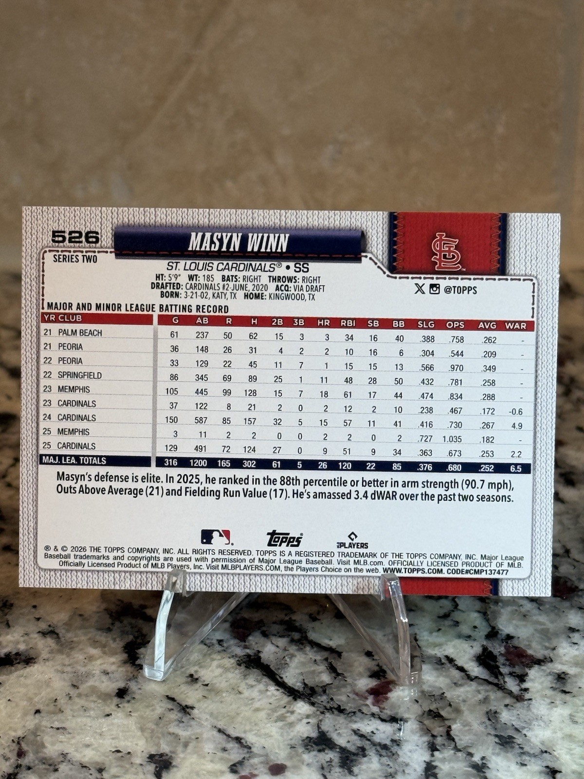 2026 Topps Series 2 – Diamante #526 Masyn Winn – St. Louis Cardinals
