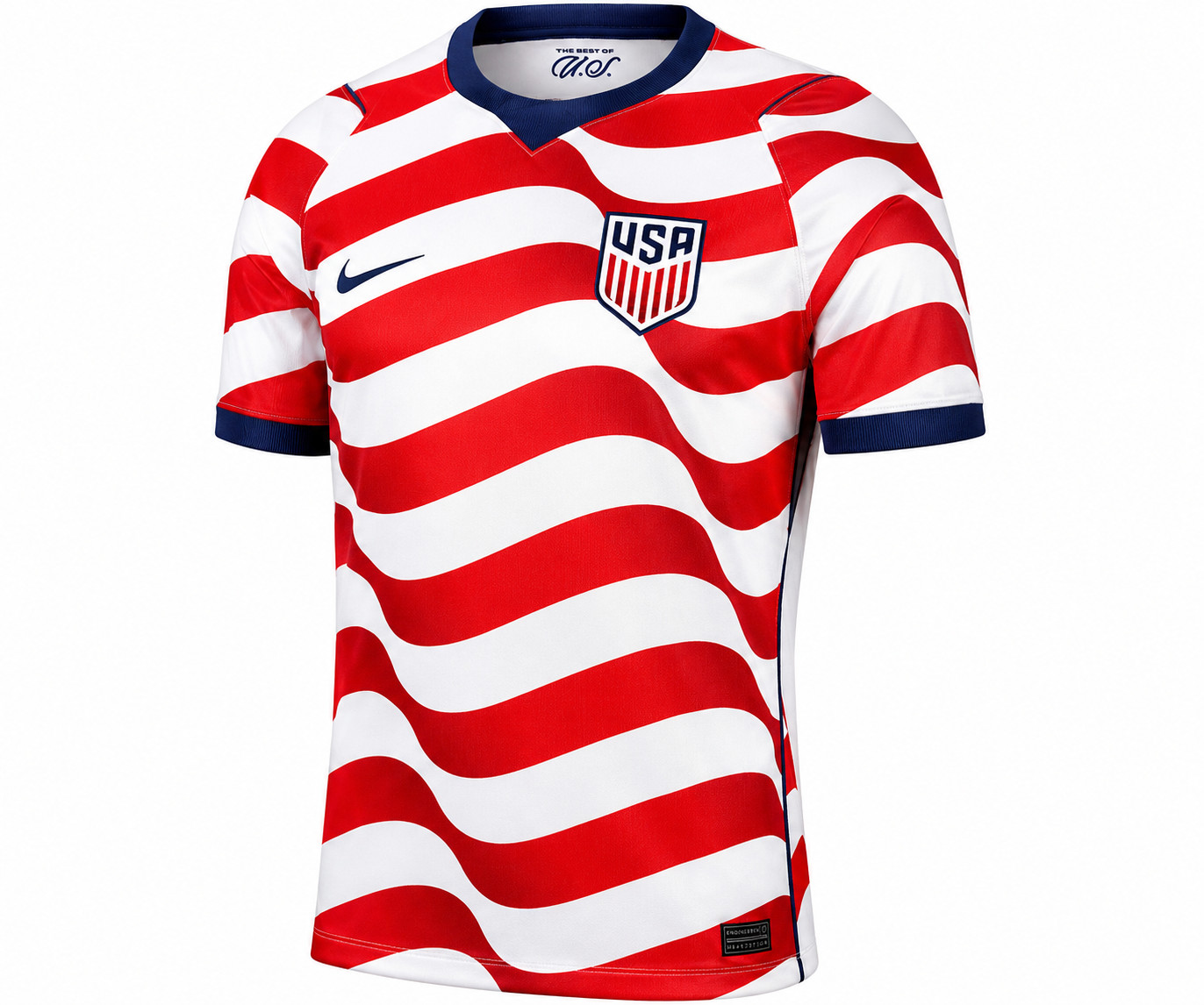 USA Soccer Jersey Red White Patriotic Wave Pattern Football Fan Shirt Moisture