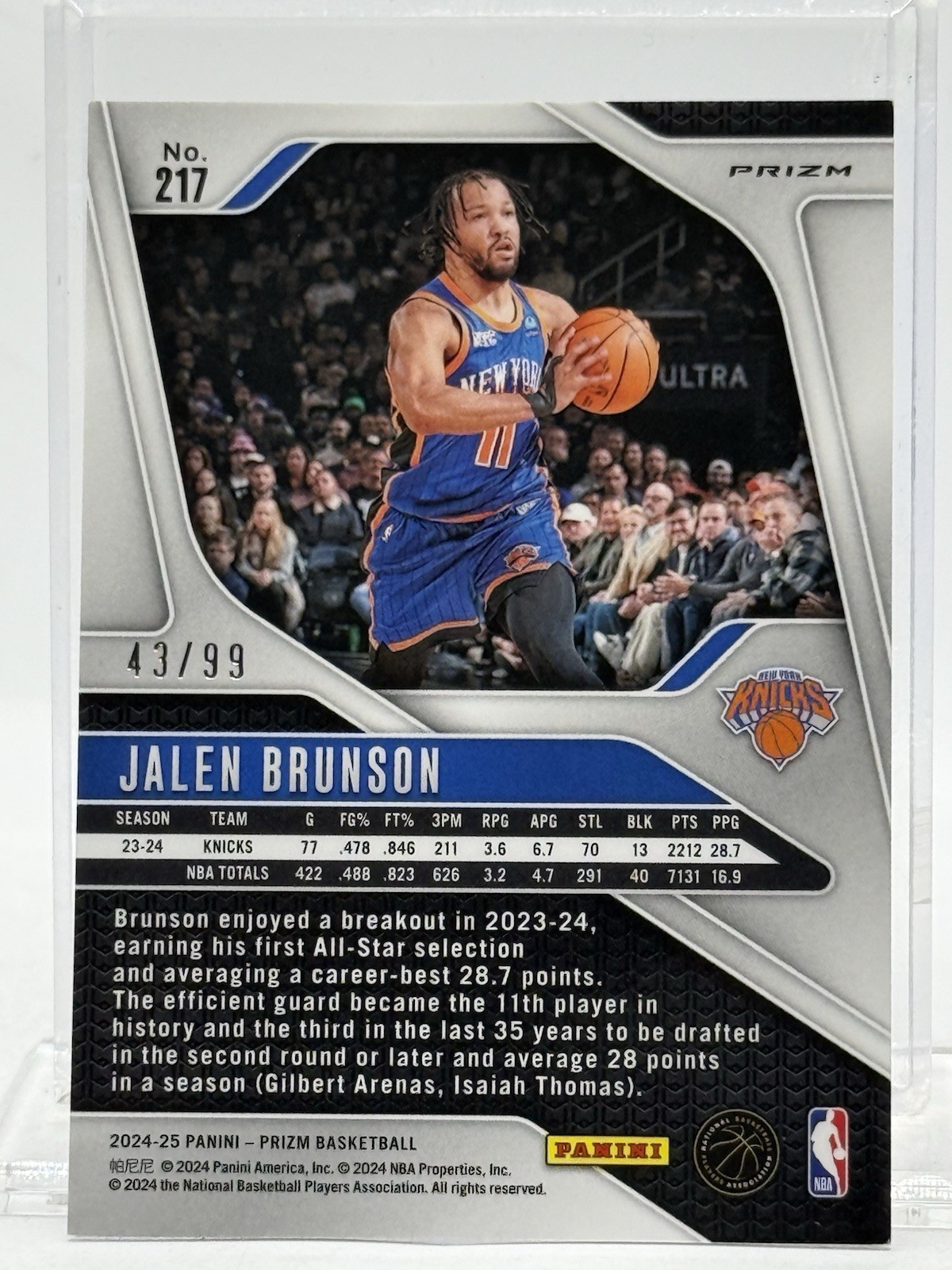 2023-24 Panini Blue Pulsar Prizm #217 JALEN BRUNSON (#’d / 99 )KNICKS