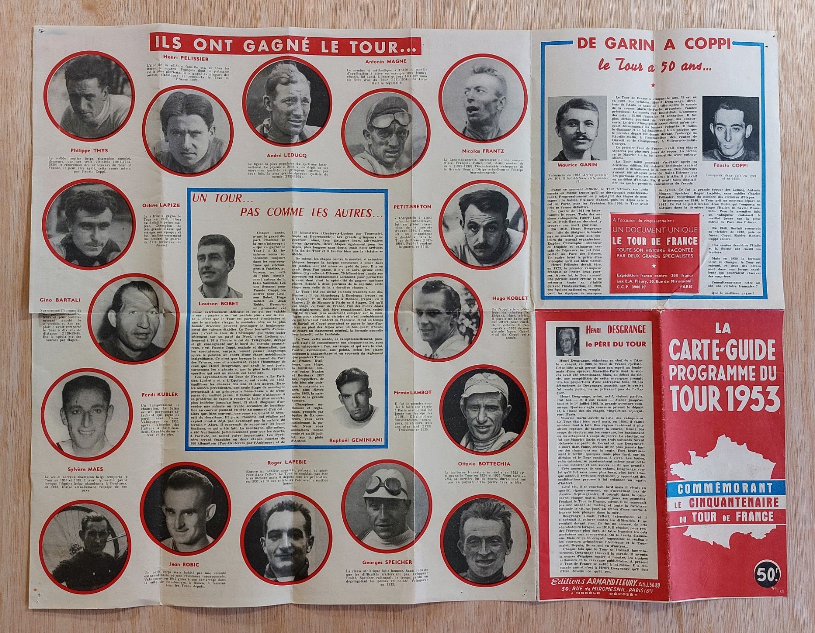 Beautiful Original 1953 Tour De France Route Map Carte du Tour Programme.