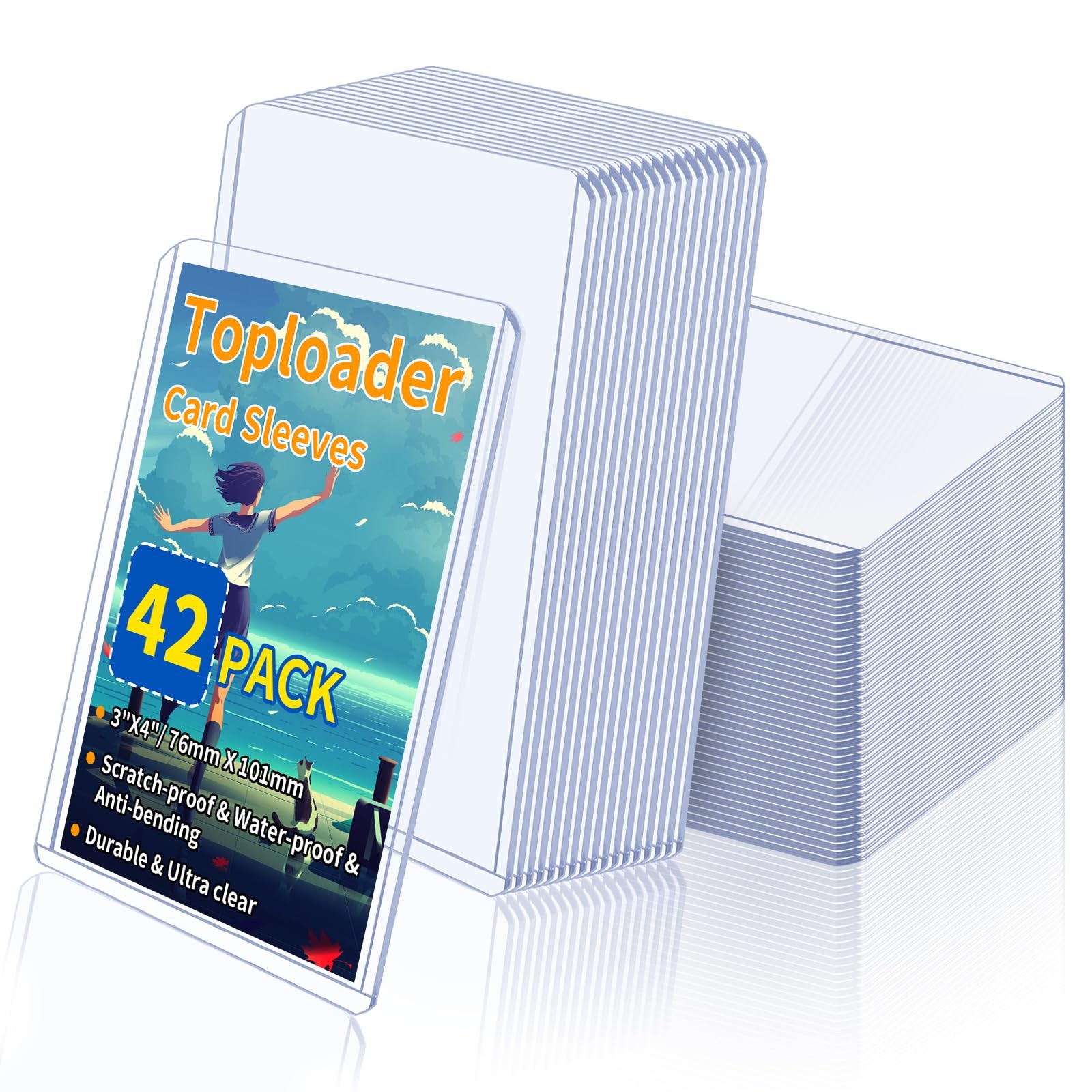 Trading Card Sleeves Hard Plastic Clear Case Holder 42Pc Baseball Card