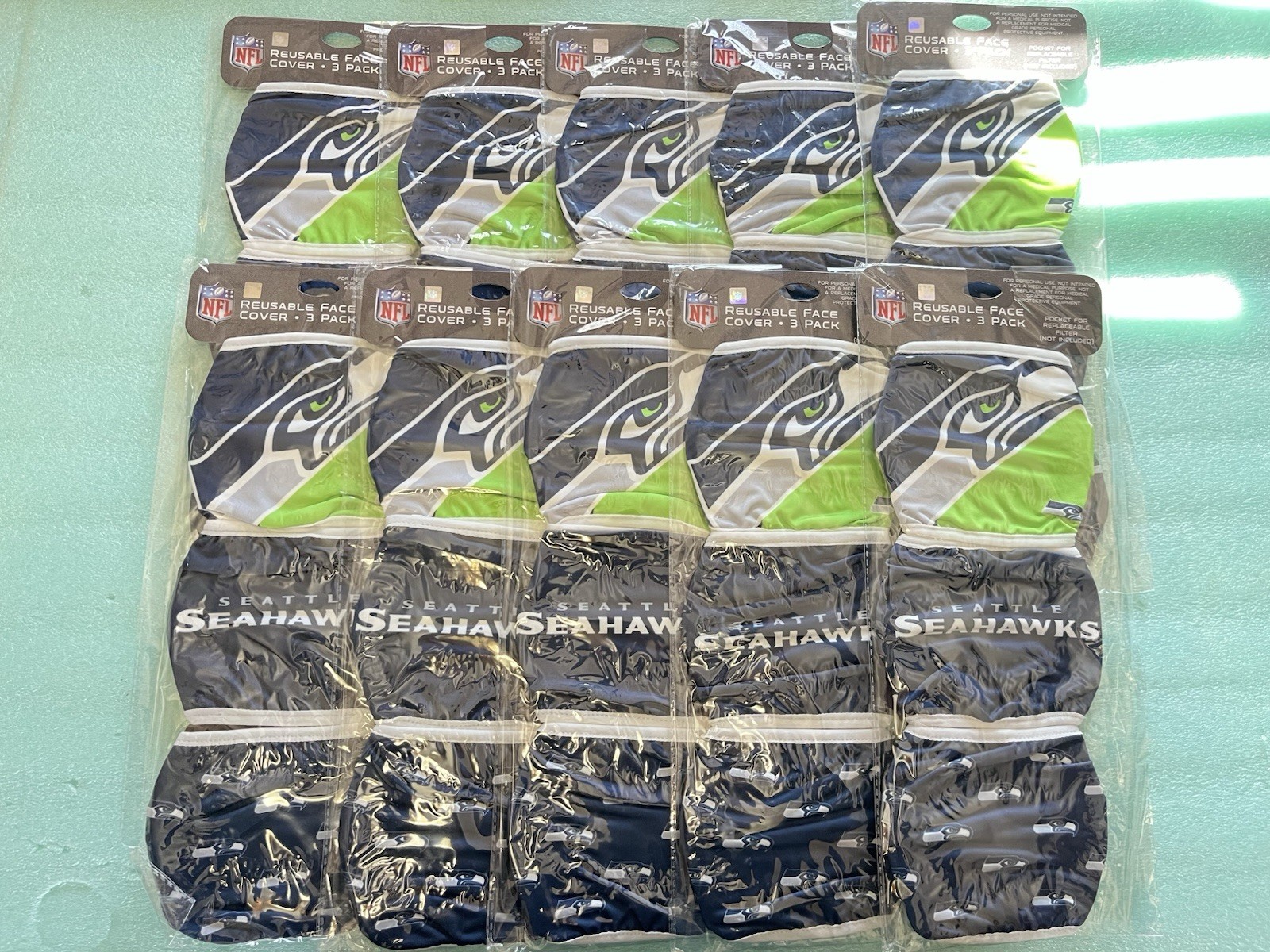 Lot of (10) 3-Pk Seattle Seahawks Logo Face Mask NFL Football New Unisex Adult
