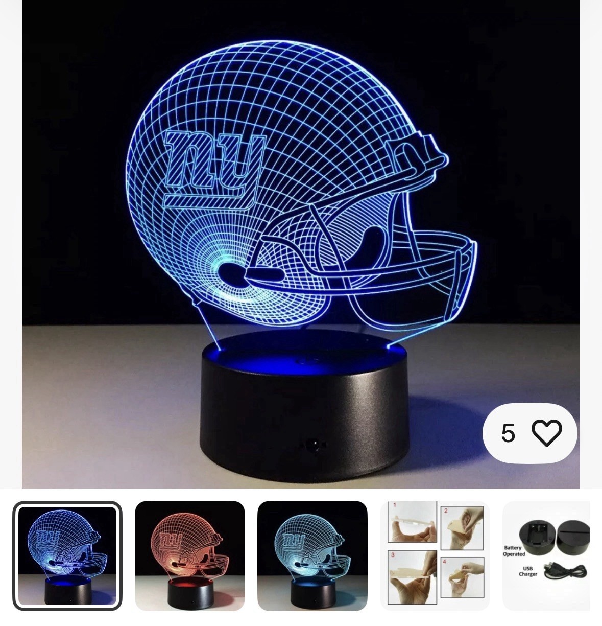 New York NY Giants LED Light Lamp Collectible Eli Manning Home Decor Gift NFL 😙
