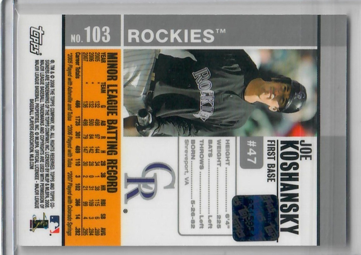 2008 Topps Co-Signers – Rookie Autograph Joe Koshansky #103 (AU, RC) A866