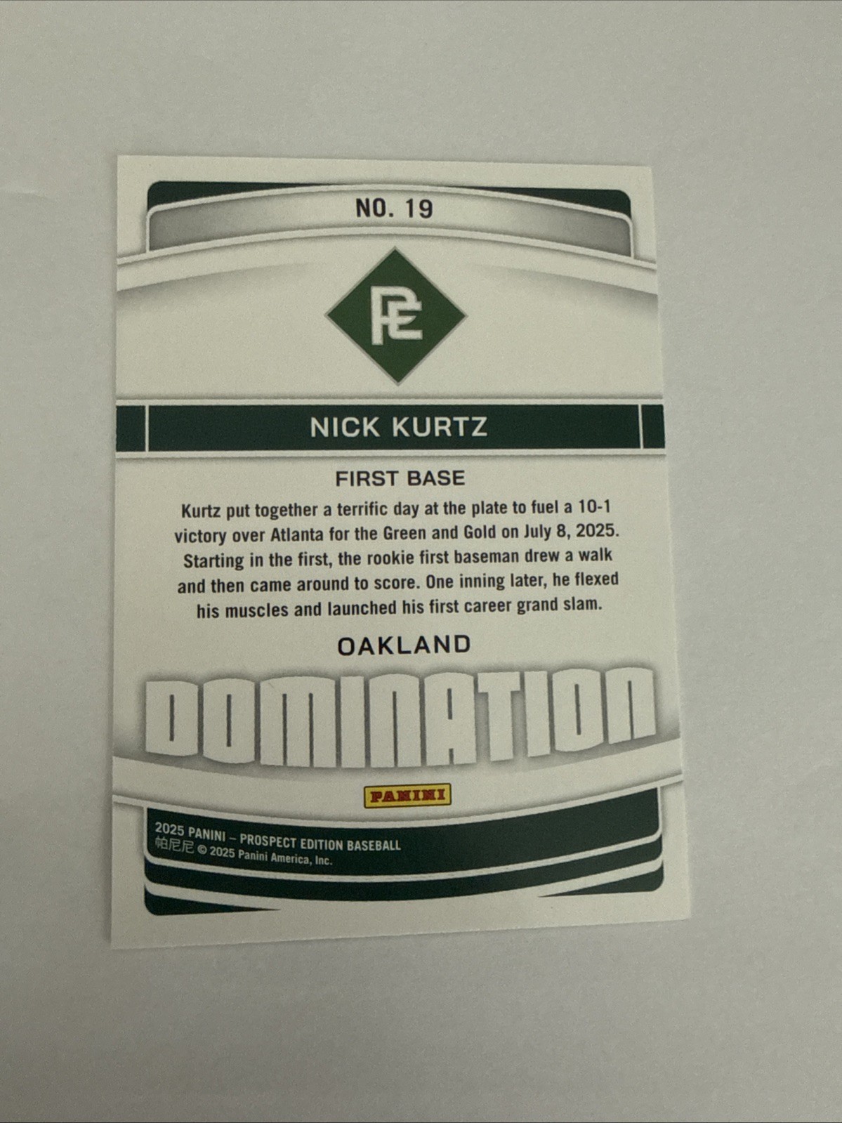 2025 Panini Prospect Edition – Domination Nick Kurtz #19 Purple /49 (RC)