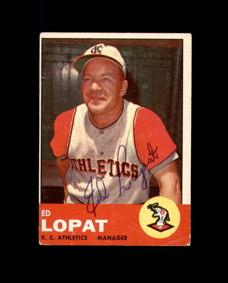 Ed Lopat Signed Authentic 1963 Topps Kansas City Athletics Autograph