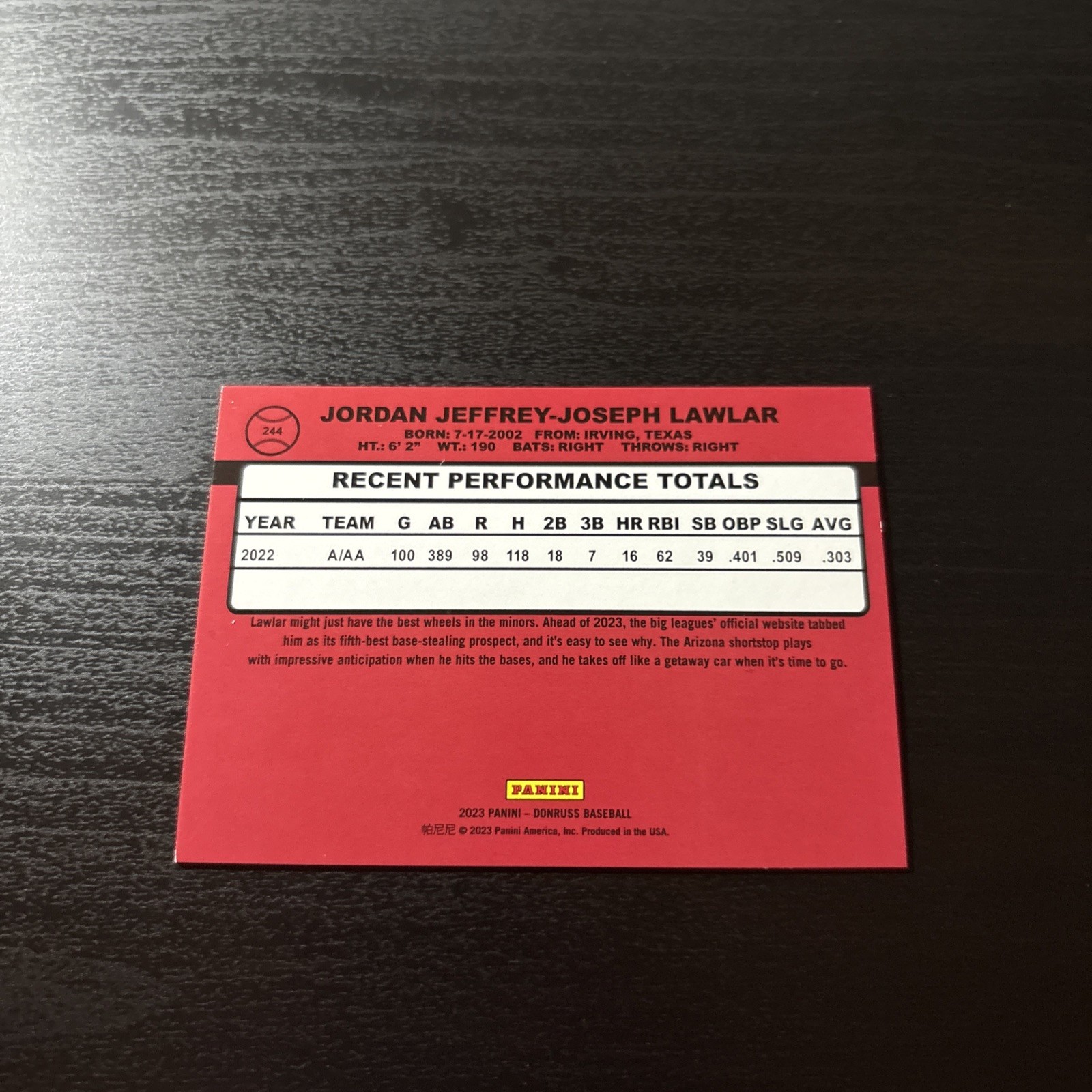2023 Panini Donruss – Retro 1990 Jordan Lawlar #244 Holo Red /2023 (RC)