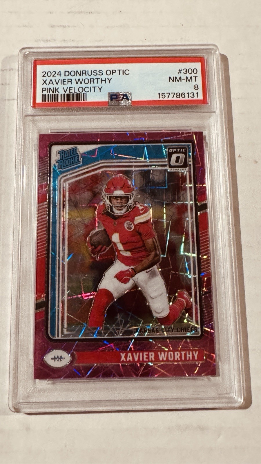 2024 Panini Donruss Optic – Rated Rookie Xavier Worthy #300 Pink Velocity/ 80