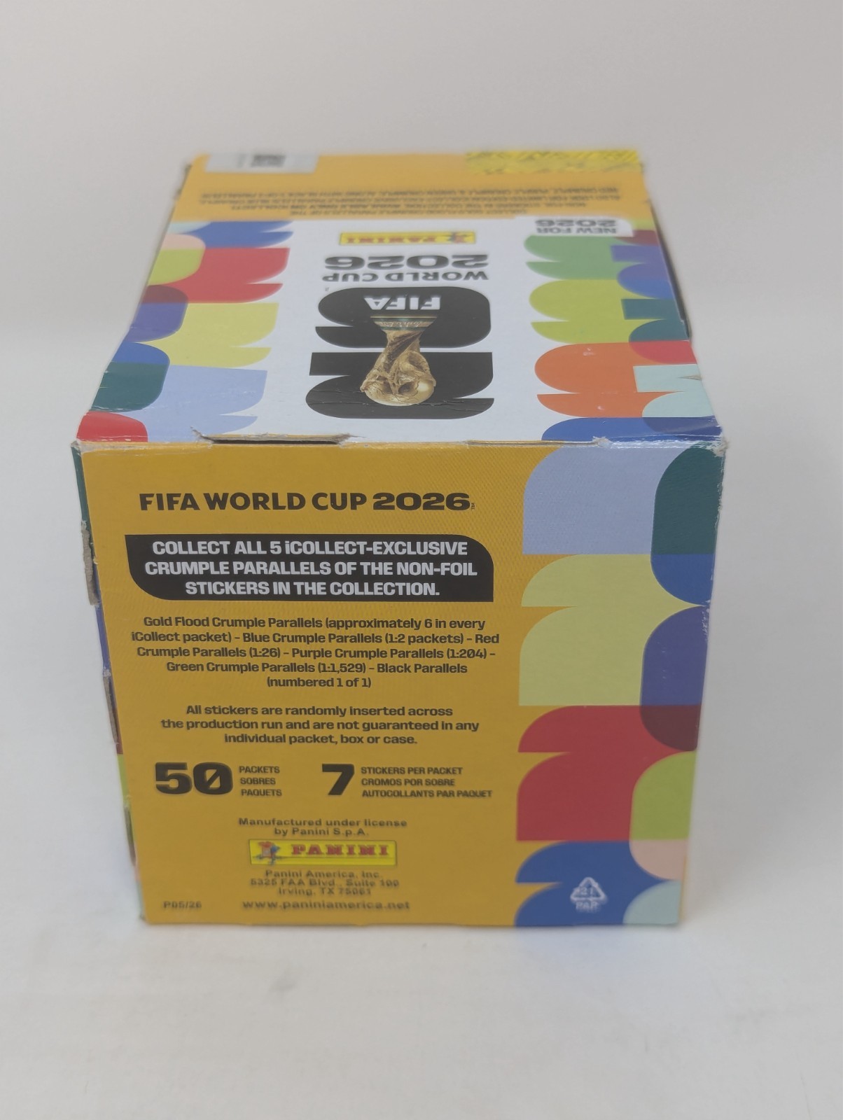 Online Exclusive Panini FIFA World Cup 2026 Sticker Box 50 Packs Gold Crumple