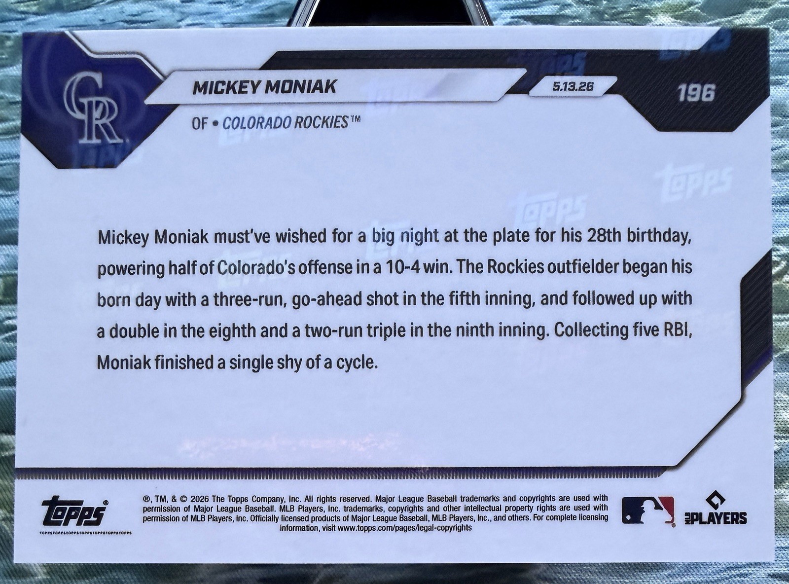 💥2026 Topps Now #196 GOLD Foil 50/50💥MICKEY MONIAK Birthday HR, 3B,2B