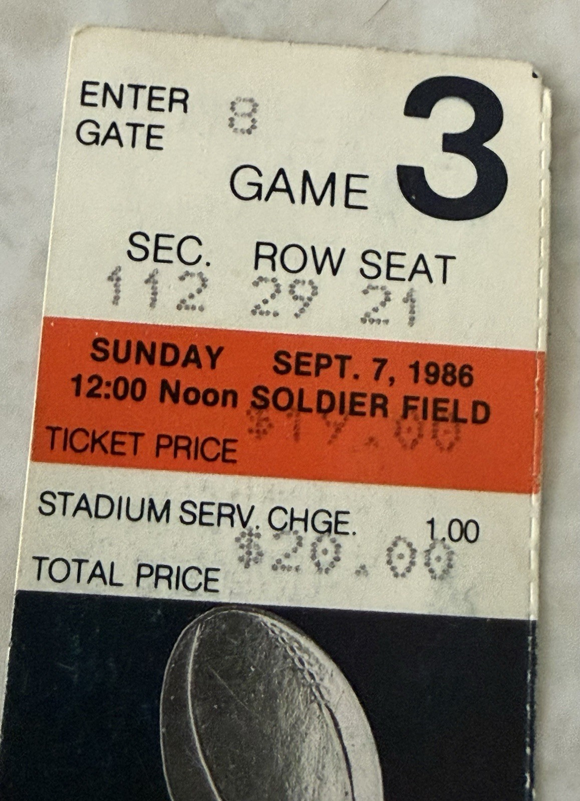 1986 BEARS vs Browns ticket stub 9/7/86 WALTER PAYTON Webster Slaughter Debut