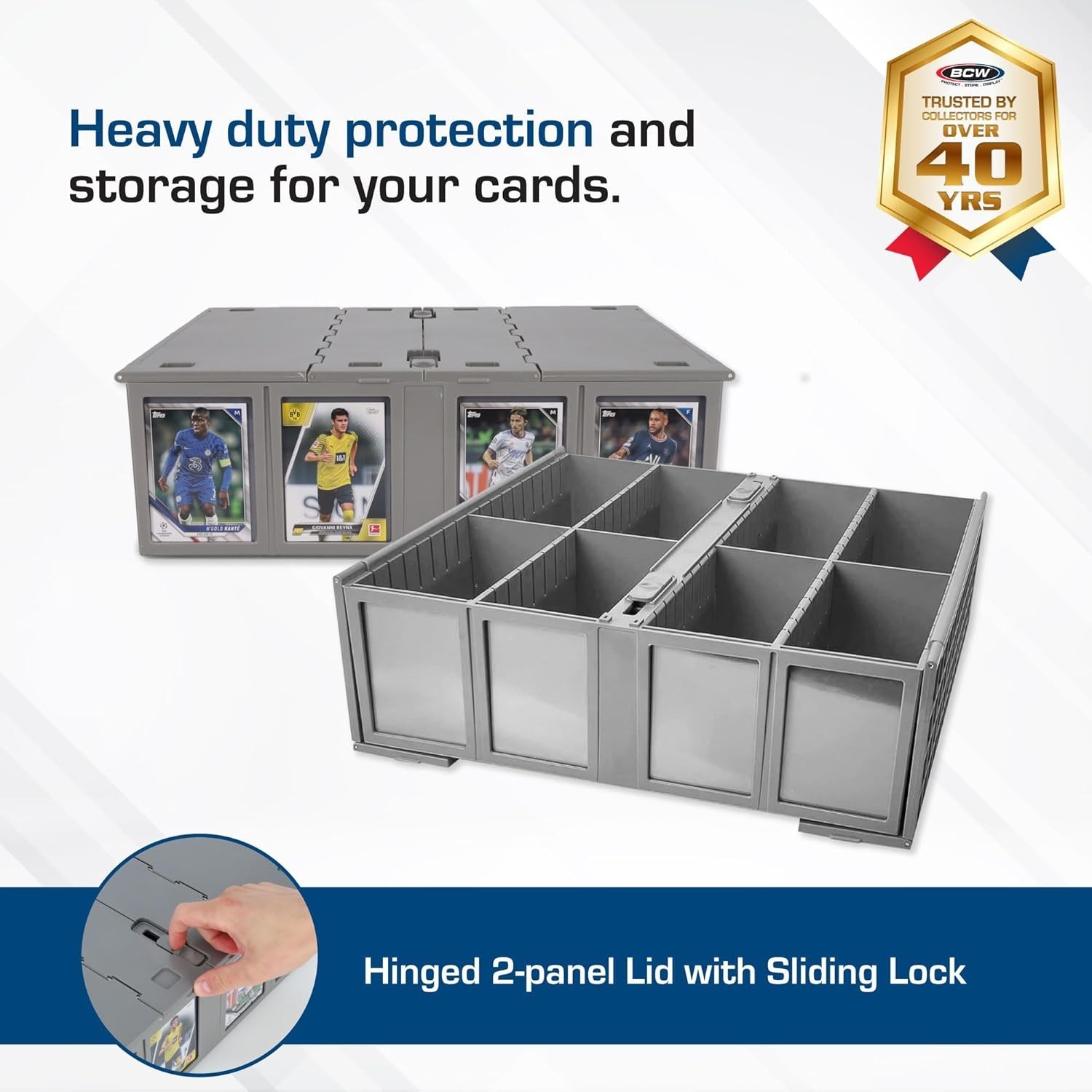 NEW Collectible Card Bin Gray Storage Box Holds 3200 Cards w Partitions