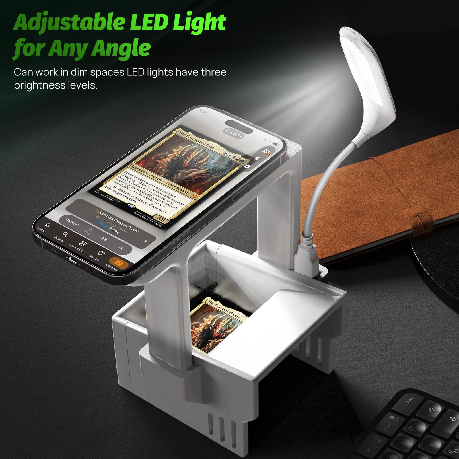 Card Scanner Pro for Trading Cards – MTG & TCG Card Scanner Stand with LED Light