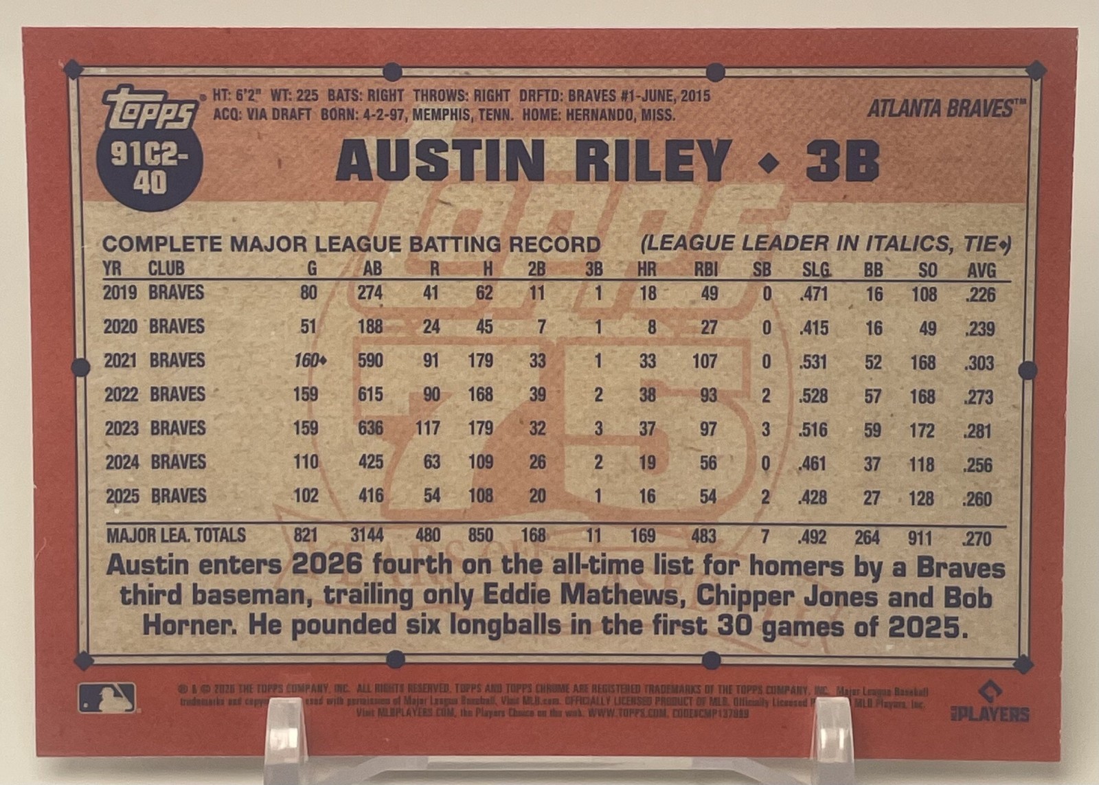 2026 Topps Series 2 1991 Chrome Austin Riley #91C2-40 SILVER PACK MOJO