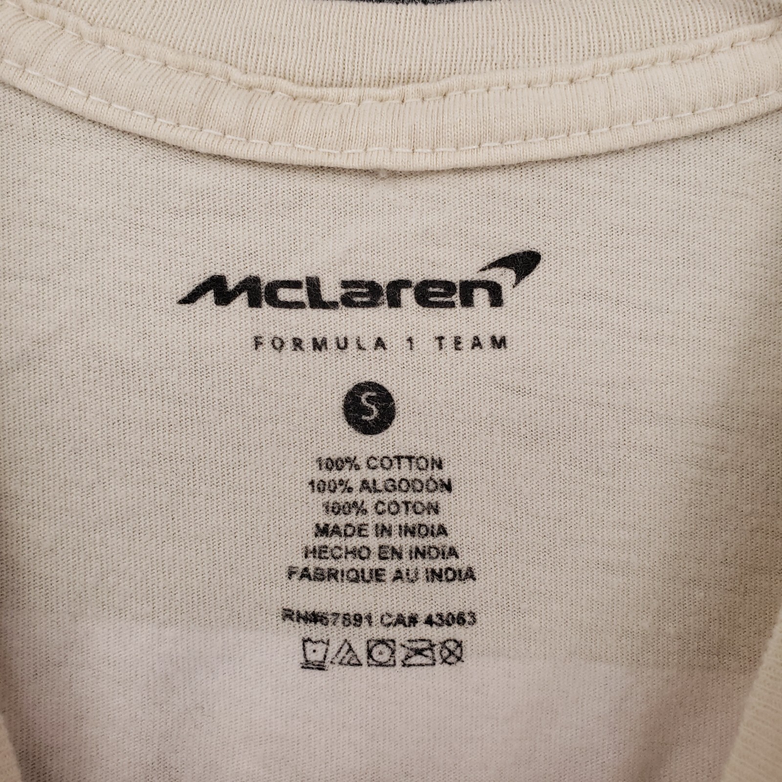 McLaren Formula 1 Team T Shirt Mens Small Beige Racing Motor Sport Crew Neck Tee