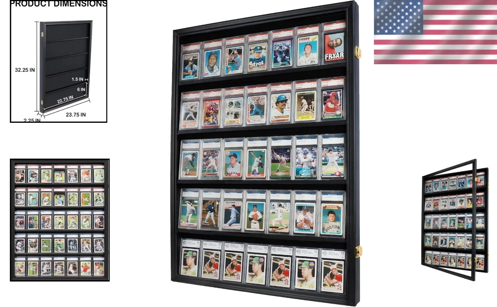 Football Baseball Basketball Card Case – Lockable – Black