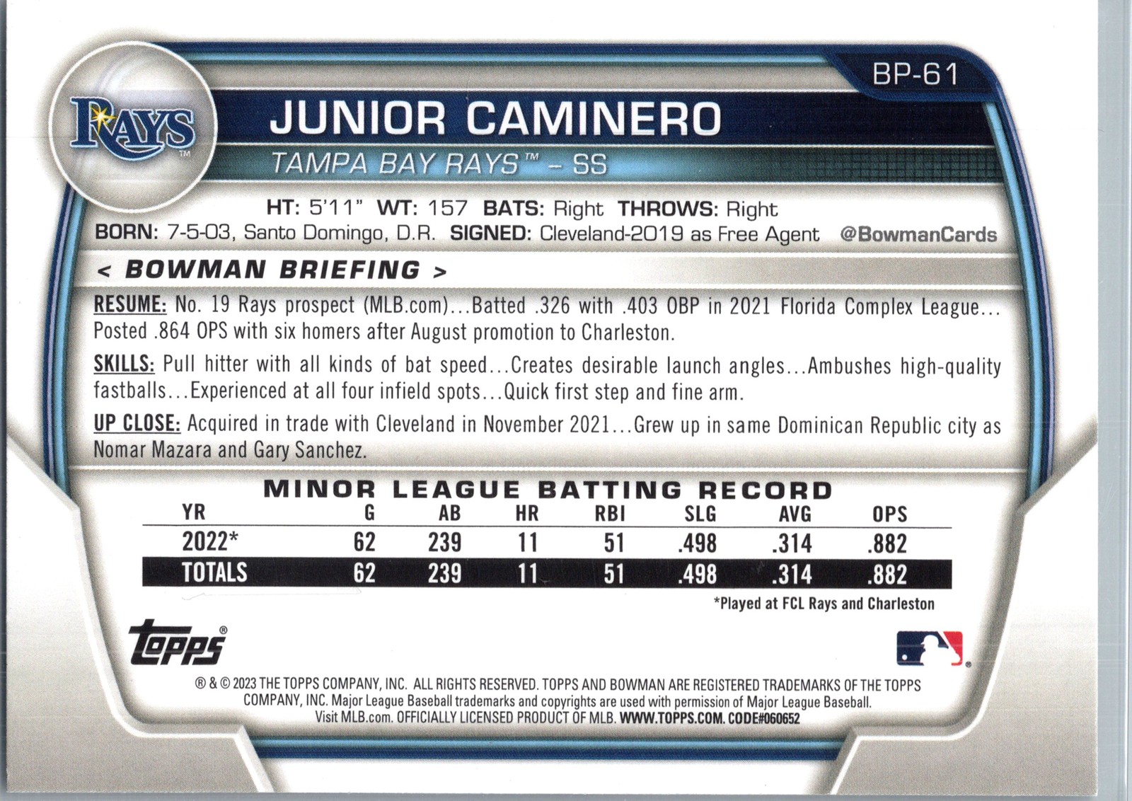 2023 Bowman 1st Edition #BPPF-61 Junior Caminero