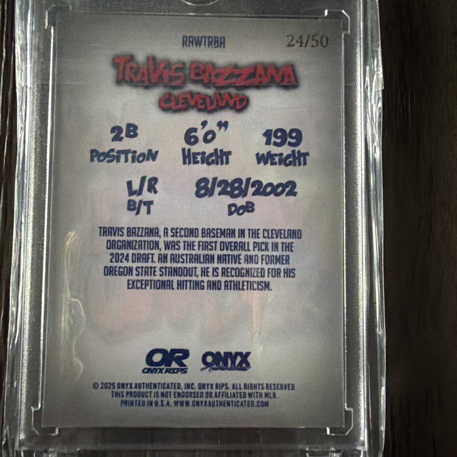 2025 Onyx Rips #24/50 White Crystal Travis Bazzana “The Wonder Down Under