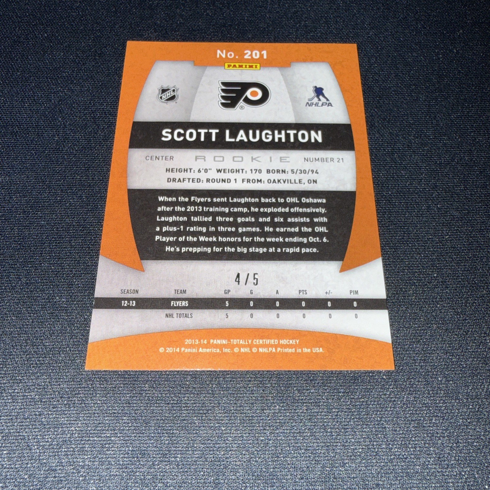 2013-14 Panini Totally Certified Dual Rookie Class Scott Laughton Green 4/5