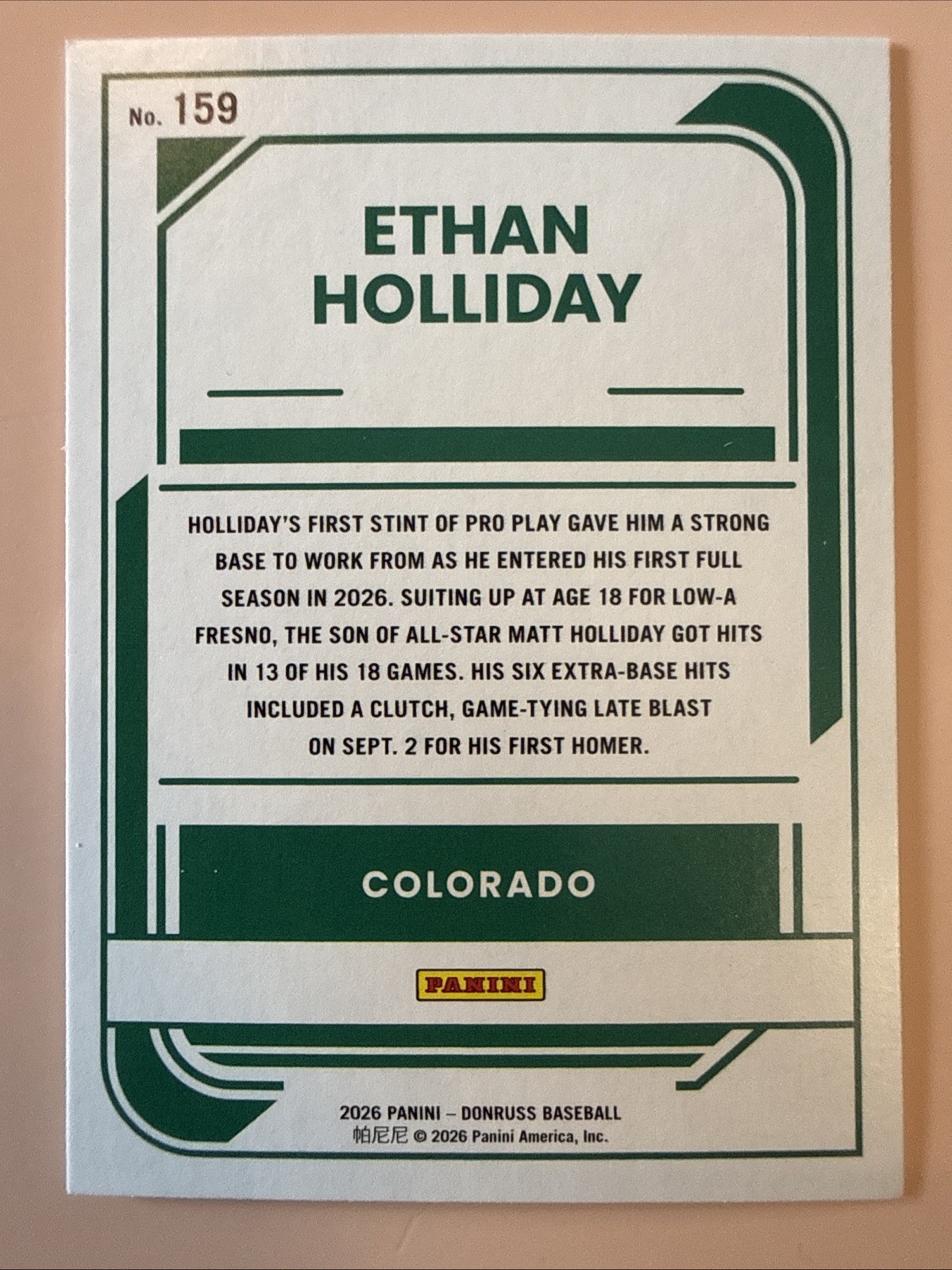 2026 Panini Donruss Baseball Ethan Holiday #159 Rated Prospect