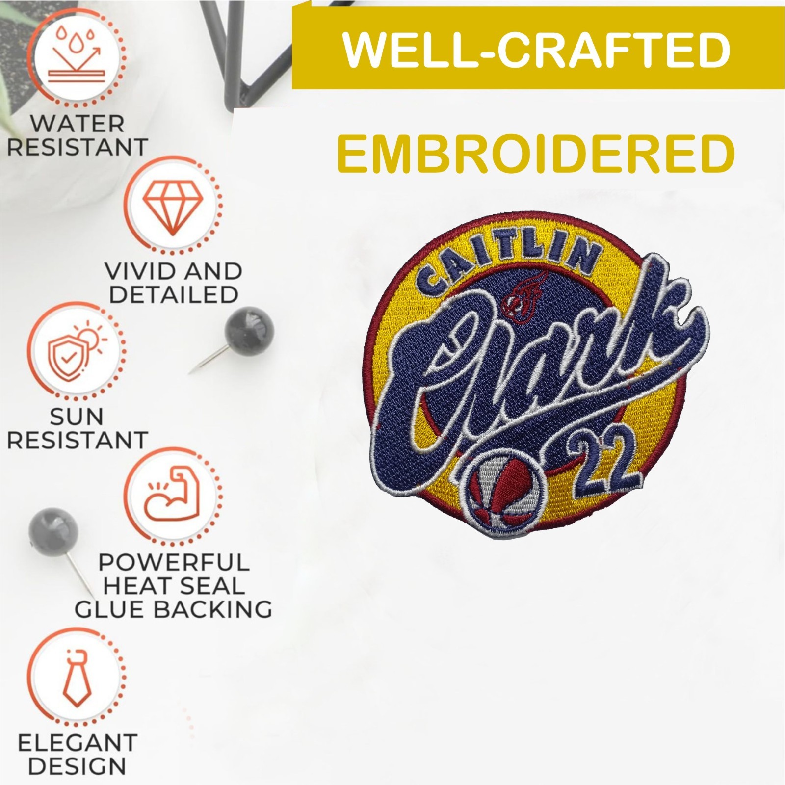 Caitlin Clark 22 Indiana Fever WNBA Team Logo Iron On Patch-Sew Patch-Embroidery