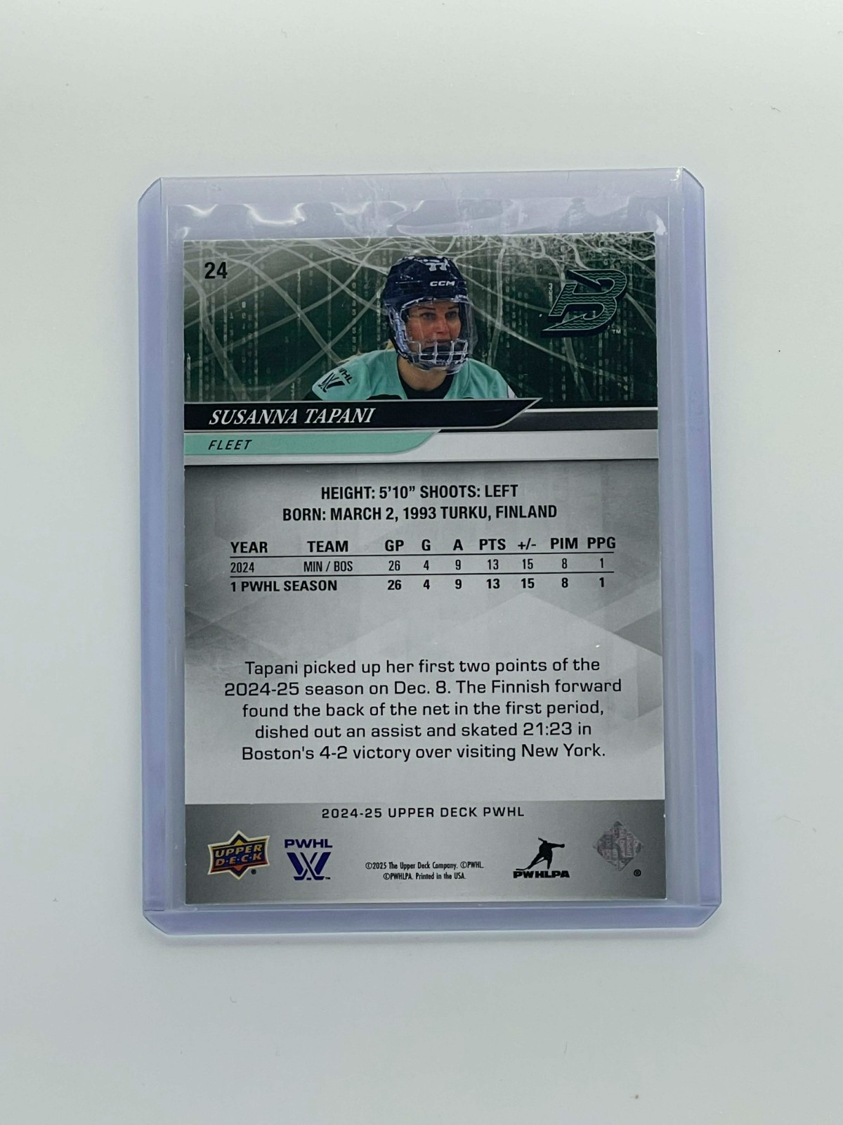 2024-25 Upper Deck PWHL – Susanna Tapani Base High Gloss /10 #24 – Boston Fleet