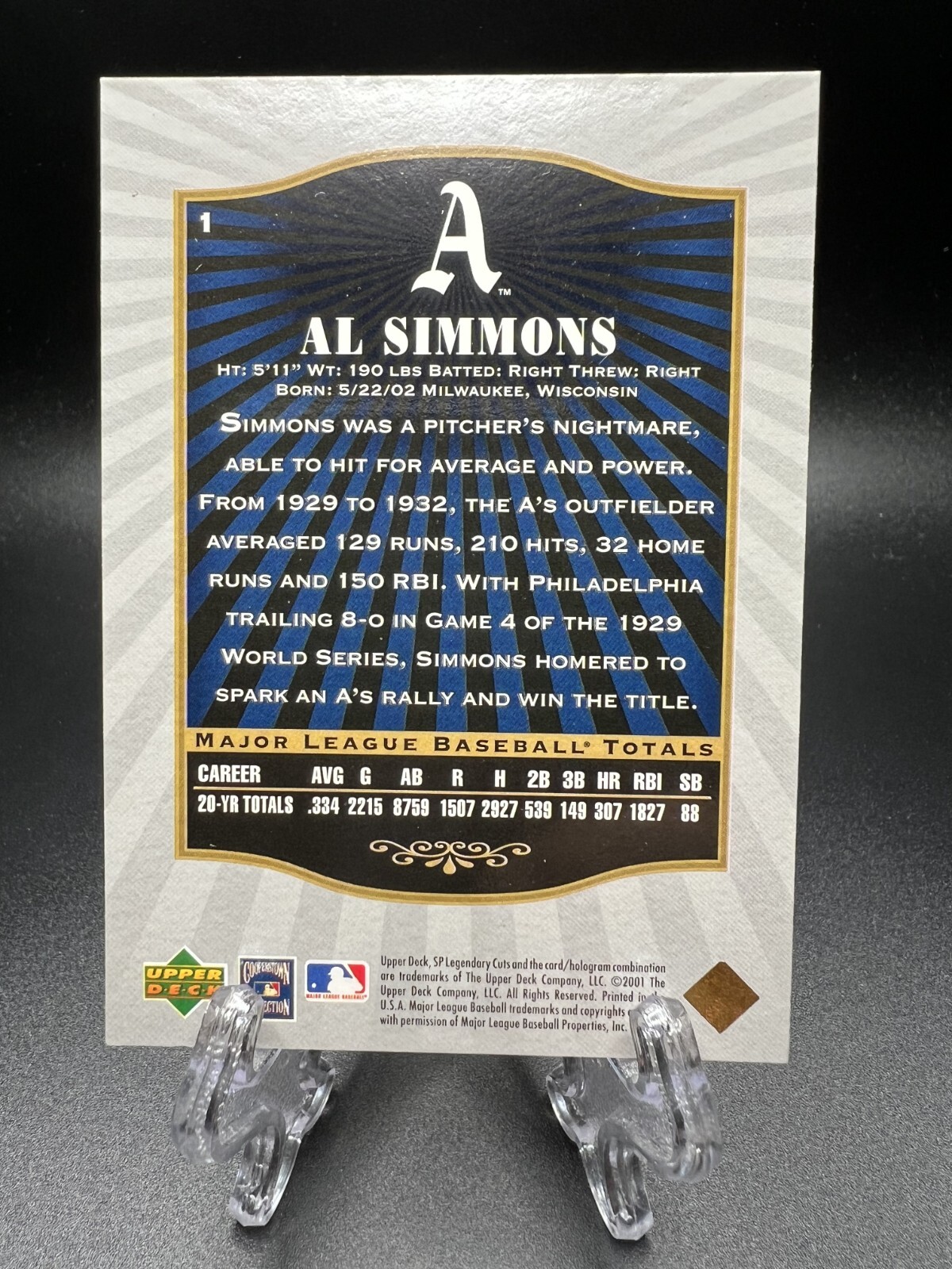 2001 SP Legendary Cuts – Al Simmons #1