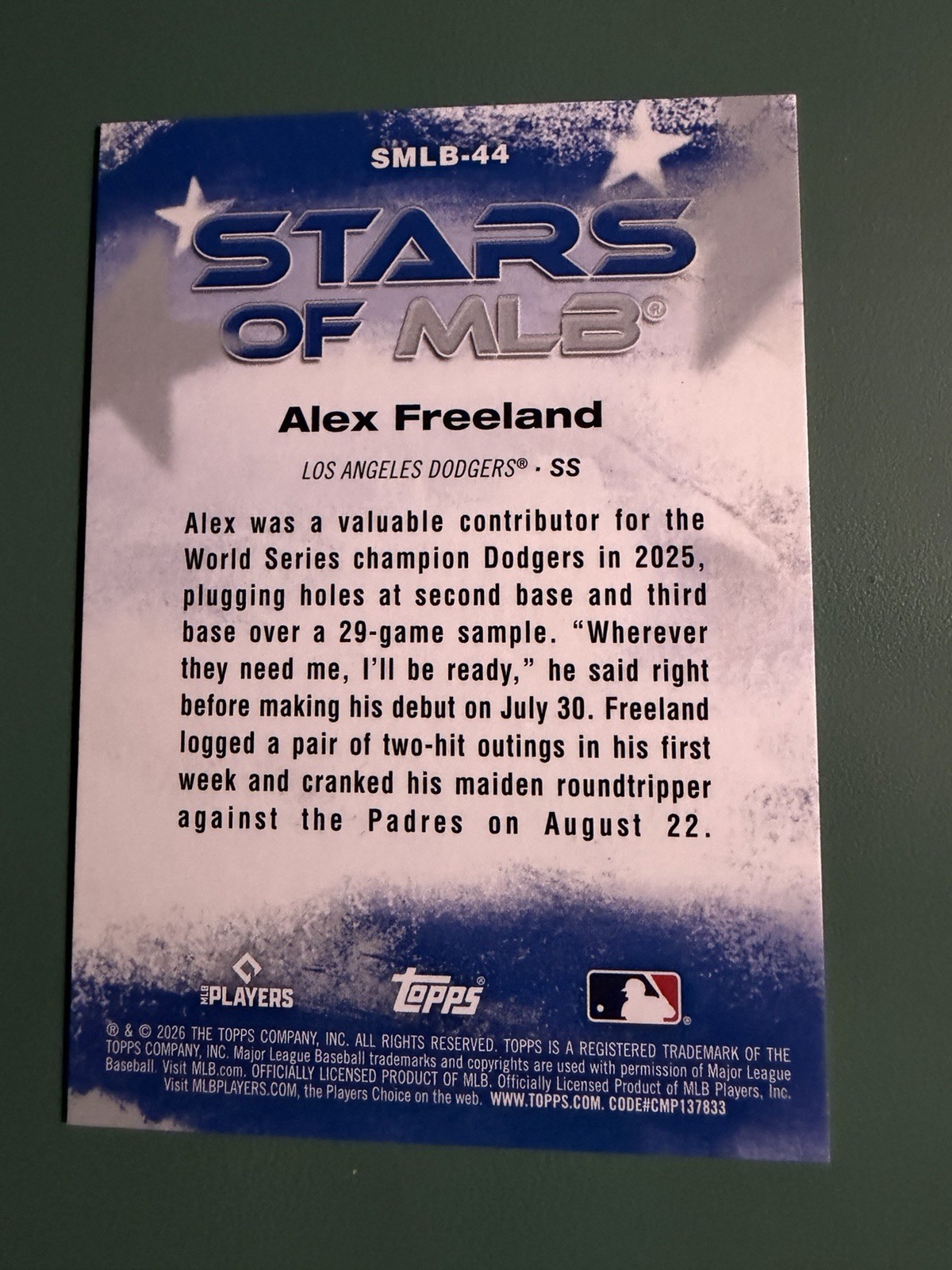 2026 Topps Series 2 RARE SSP-STARS OF MLB 8/25 SMLB-44 Alex Freeland RC🔥🔥🔥