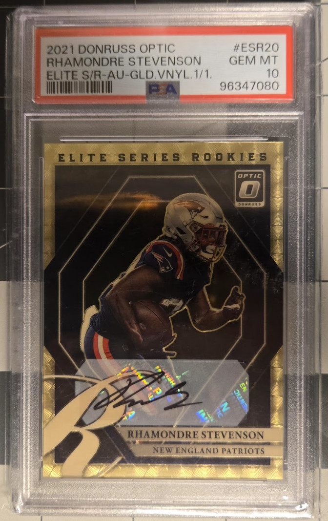 Rhmondre stevenson optic 1/1 psa 10 auto, his greatest card in existence