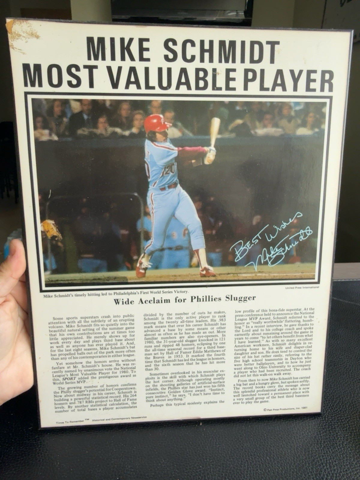 Vintage Mike Schmidt Signed MVP Display Photo Philadelphia Phillies Autograph