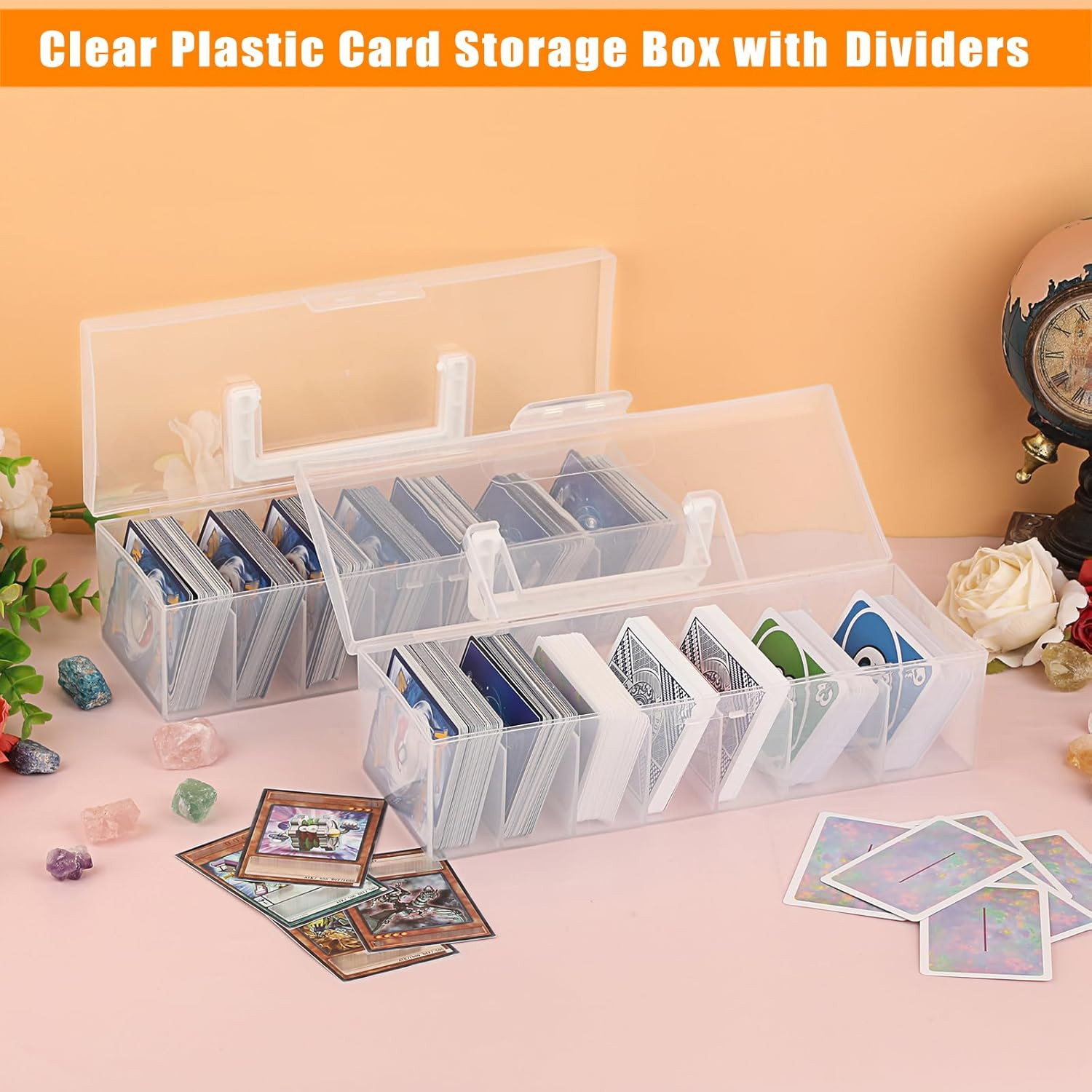 2 Plastic Trading Card Storage Boxes Clear Plastic Card Storage Cases with Divid