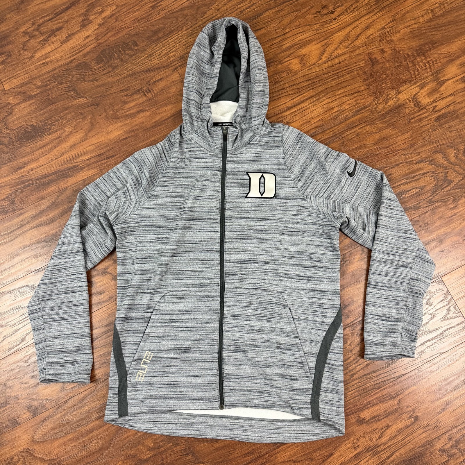 Duke Blue Devils Jacket Mens L Gray Nike Dri-Fit Full Zip Hooded Basketball NCAA
