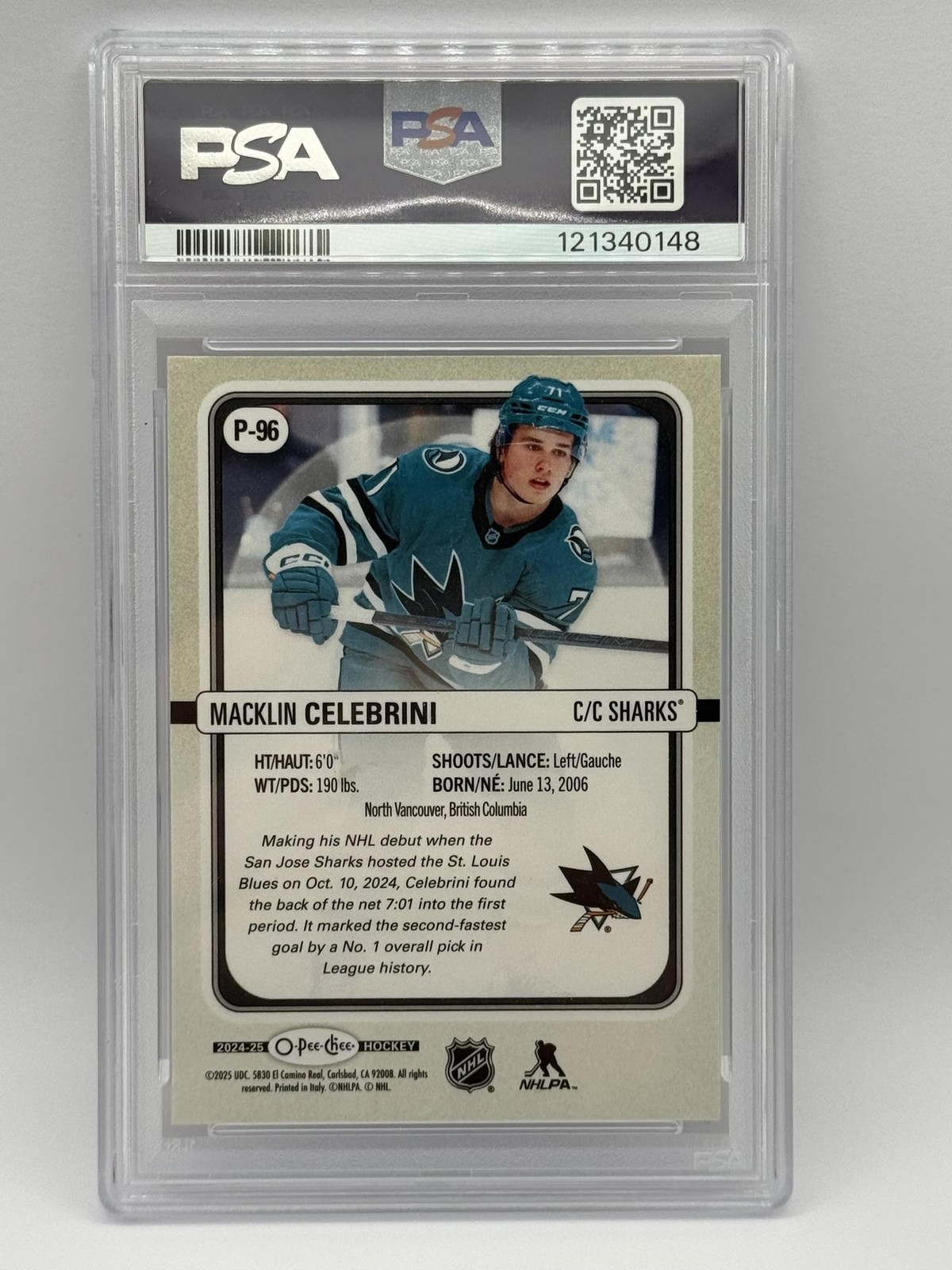 2024-25 Rookie #P-96 Macklin Celebrini O-Pee-Chee Premier PSA 10