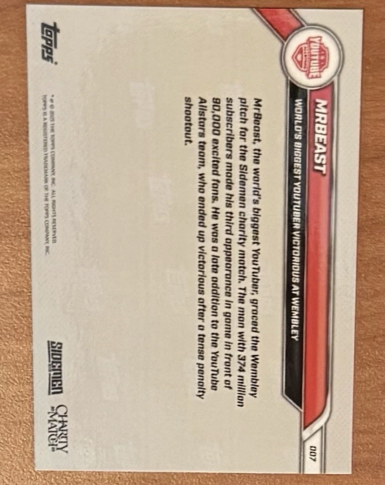 2025 Topps Now Sidemen Charity Match 7 MrBeast Mr Beast Jimmy Donaldson